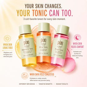 Pixi rose tonic bottle close-up showing calming rose hydrosol benefit