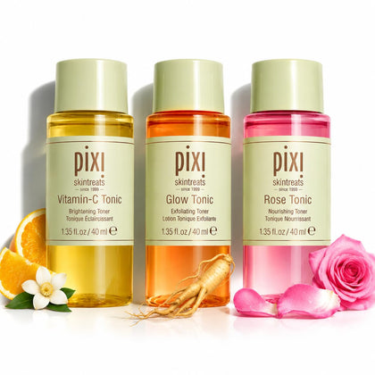Pixi tonic trio front packaging showing three mini toners for easy travel