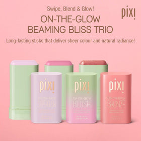 Pixi trio open sticks top view showing three balm formulas for quick application