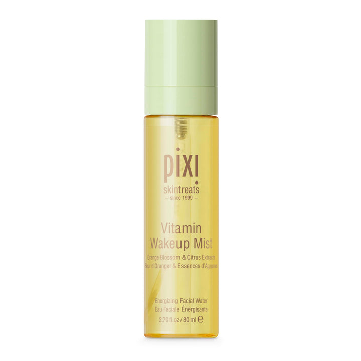 Pixi wakeup mist front packaging showing bottle and branding, portable hydration benefit
