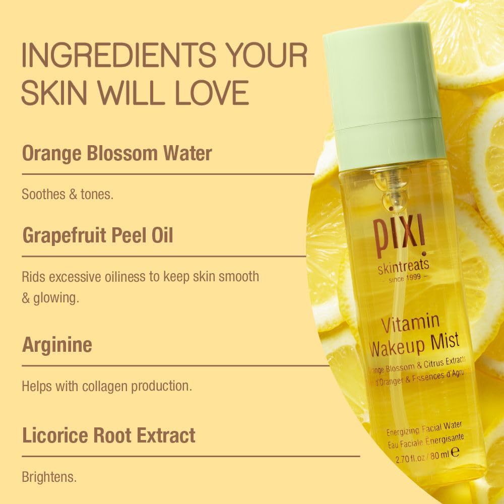 Pixi wakeup mist lifestyle bathroom counter scene implying daily refreshing ritual benefit