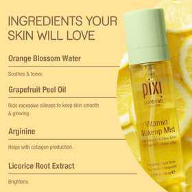 Pixi wakeup mist lifestyle bathroom counter scene implying daily refreshing ritual benefit