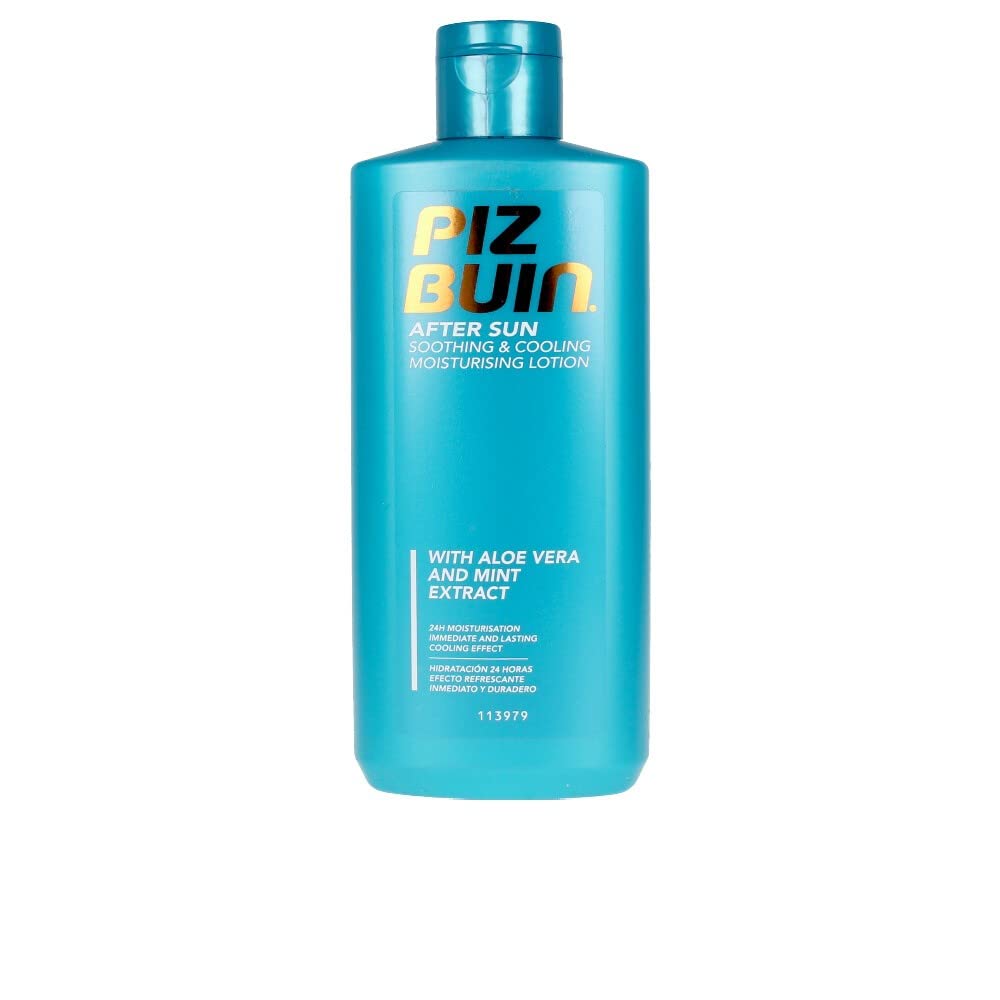 Piz Buin front packaging showing 200ml bottle and cooling, hydrating benefit