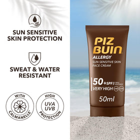 Piz Buin cream texture close-up illustrating lightweight, fast-absorbing formula