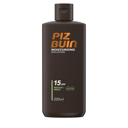 Piz Buin front 200ml bottle showing packaging and SPF benefit