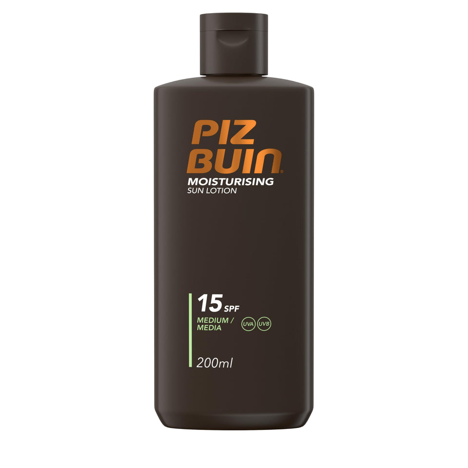Piz Buin front 200ml bottle showing packaging and SPF benefit