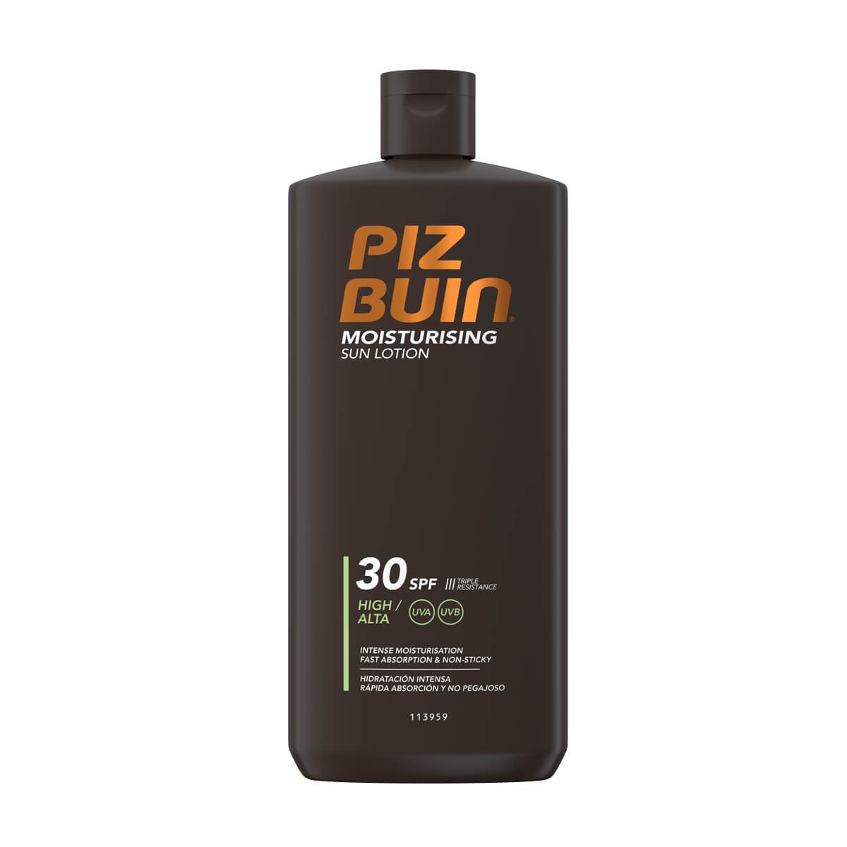 Piz Buin front packaging 400ml showing label and easy-pour design for reliable protection