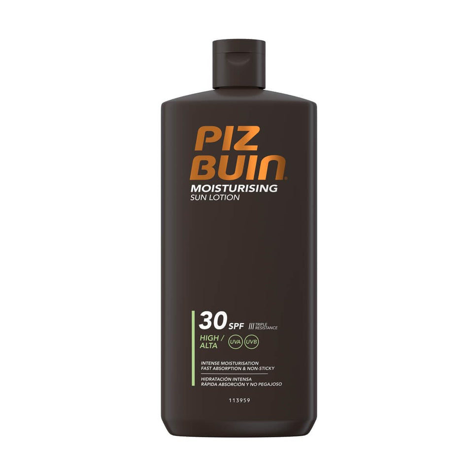 Piz Buin front packaging 400ml showing label and easy-pour design for reliable protection