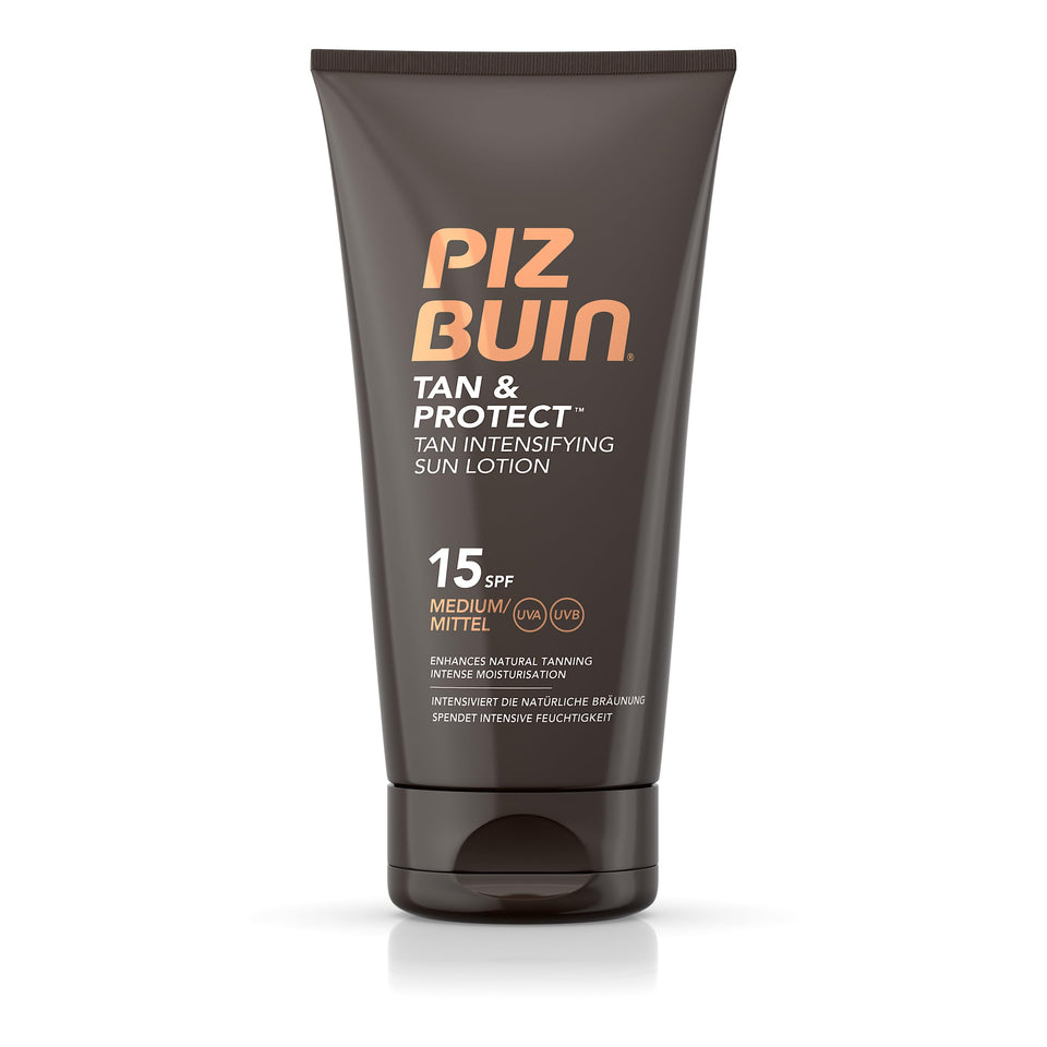 Piz Buin front packaging showing SPF15 and tan intensifier benefits