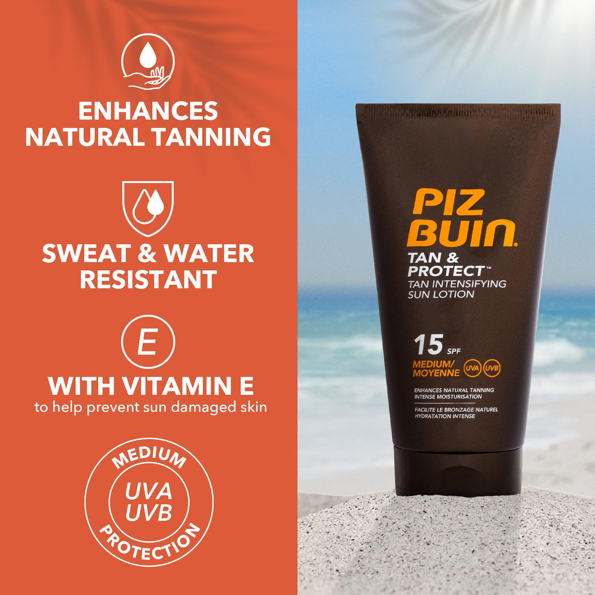 Piz Buin lotion texture close-up showing lightweight spreadability