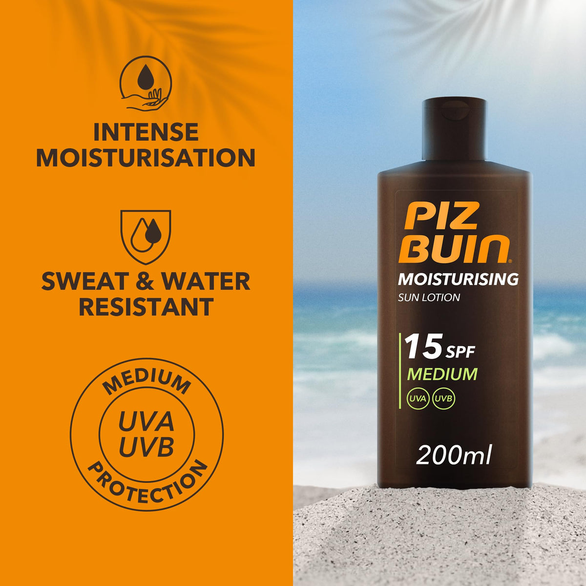 Piz Buin lotion texture closeup highlighting fast absorption benefit
