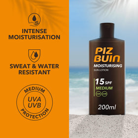 Piz Buin lotion texture closeup highlighting fast absorption benefit