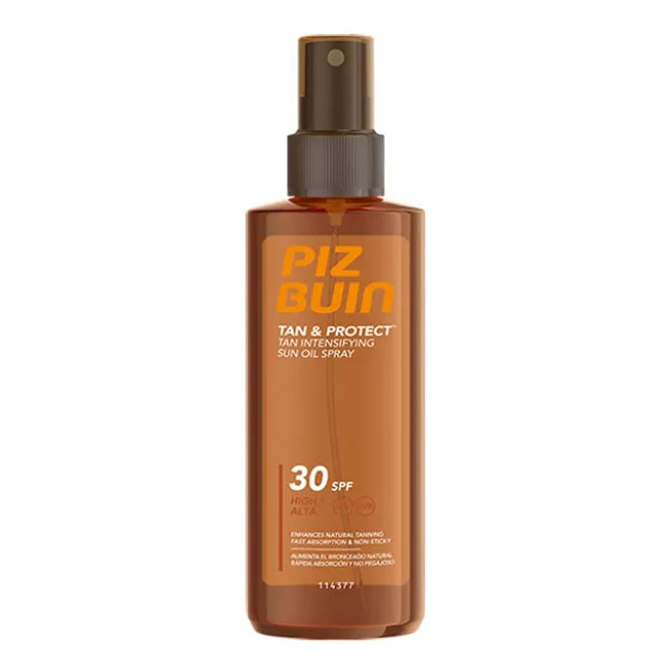 Piz Buin TUHIMO front packaging showing clear spray and SPF30 protection benefit