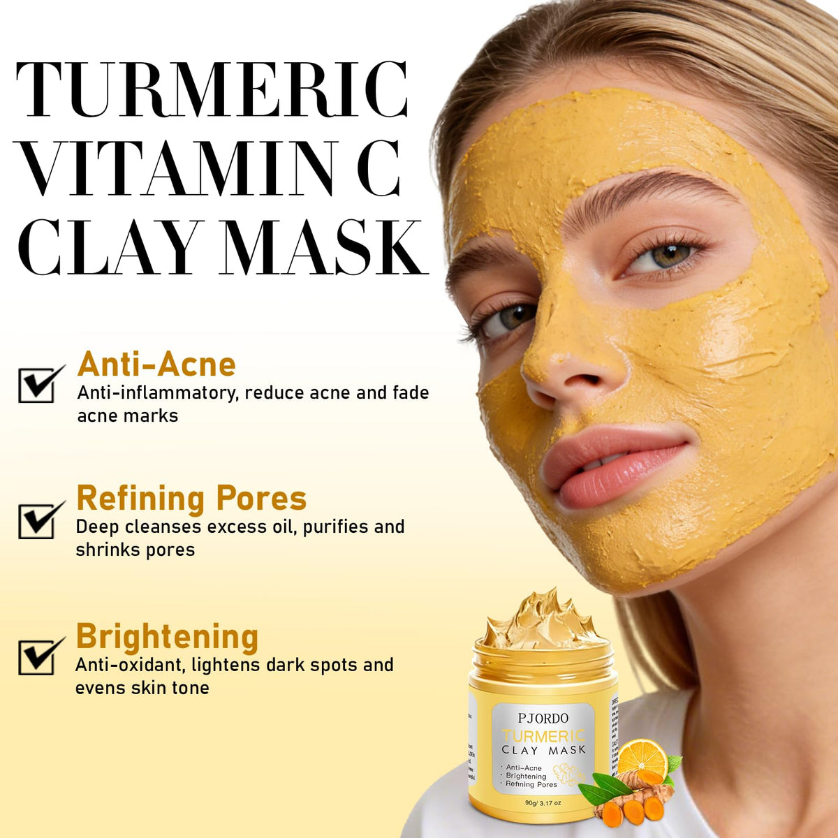 Pjordo turmeric mask texture close-up revealing smooth, spreadable formula for brightening