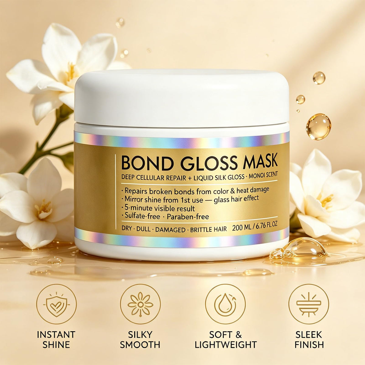 pjpkow Bond Gloss Mask ingredient list close-up emphasizing keratin and hyaluronic acid