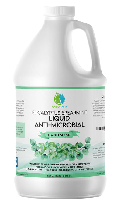 Plainly Earth 64 oz bottle front view showing label and scent benefits