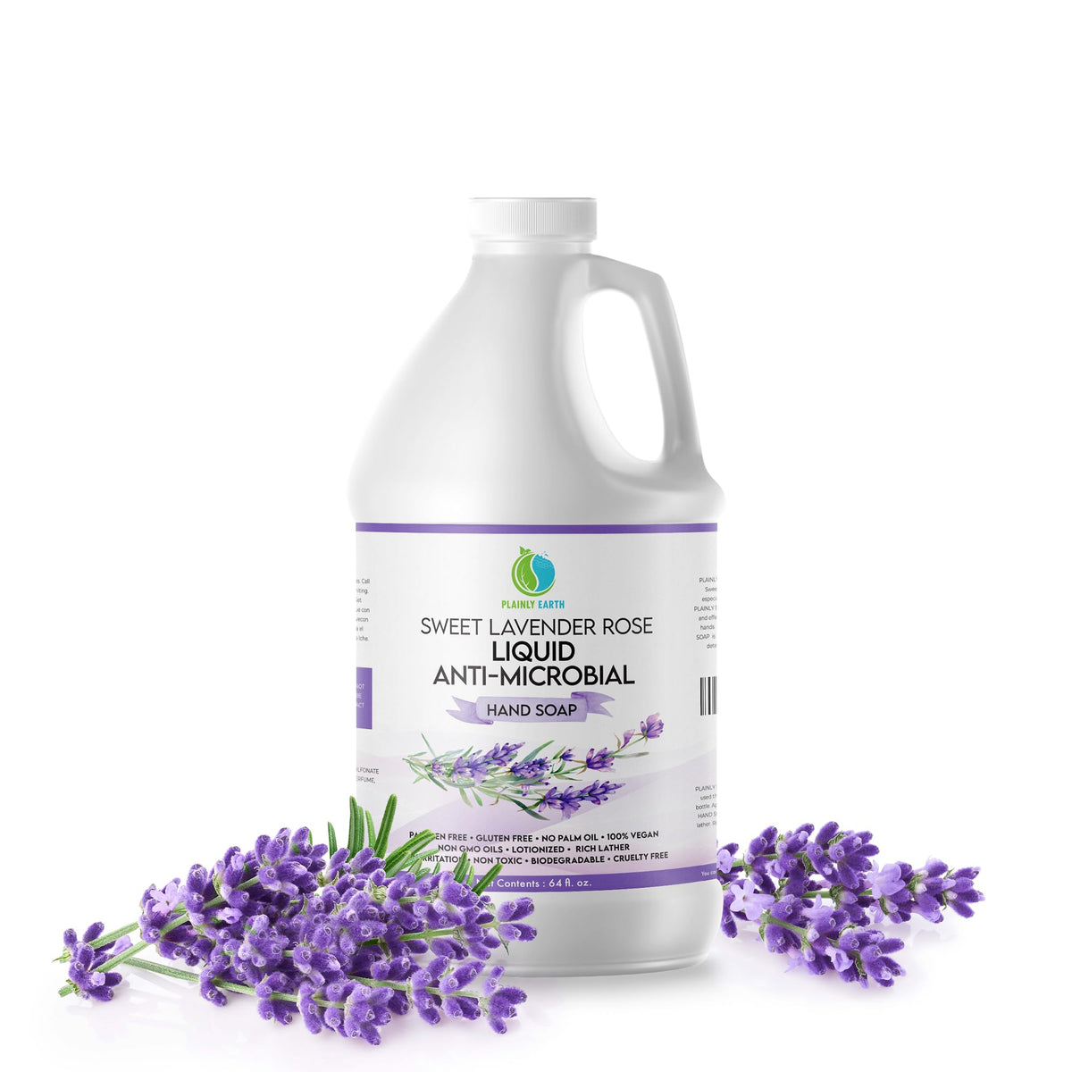 Plainly Earth 64 oz front label showing product and scent benefits