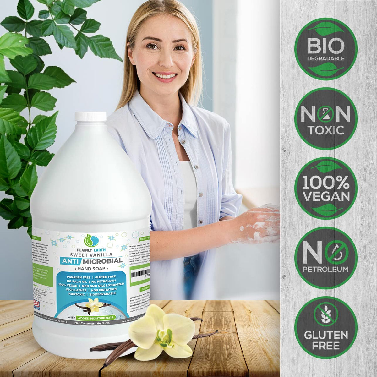 Plainly Earth dispensed into bathroom pump showing easy refill and daily use benefit