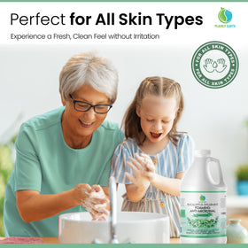 Plainly Earth rich foam lather on hands demonstrating gentle cleansing and softness