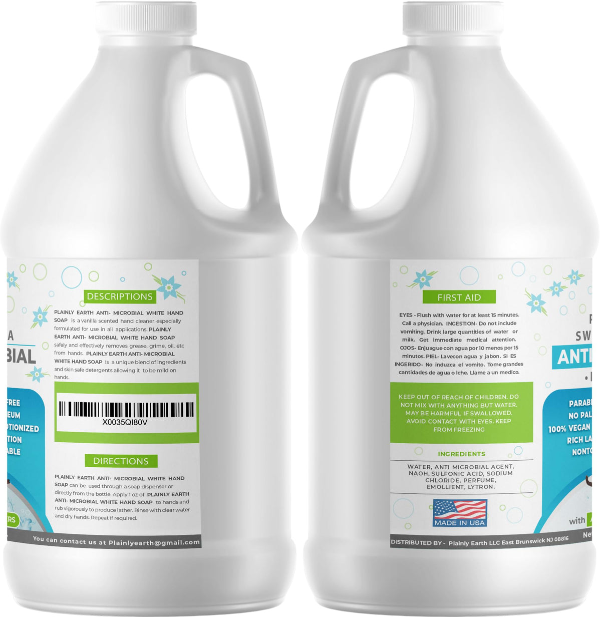 Plainly Earth bottle neck as soap is poured to show refill convenience and clean pour
