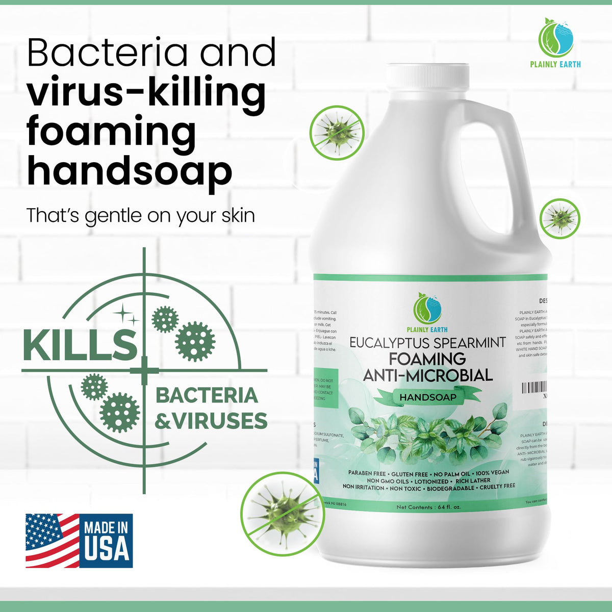 Plainly Earth pouring refill into dispenser to show easy transfer and reduced waste
