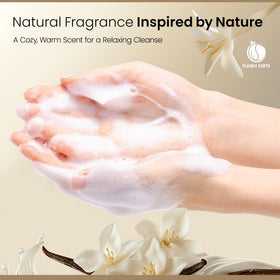 Plainly Earth vanilla notes visual representing calming scent and pleasant wash