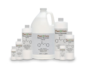 Plant Guru benzyl benzoate clear liquid close-up highlighting purity benefit