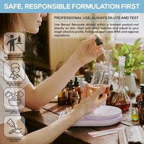 Plant Guru benzyl benzoate in lab setting with beakers showing professional-grade usability benefit reliability