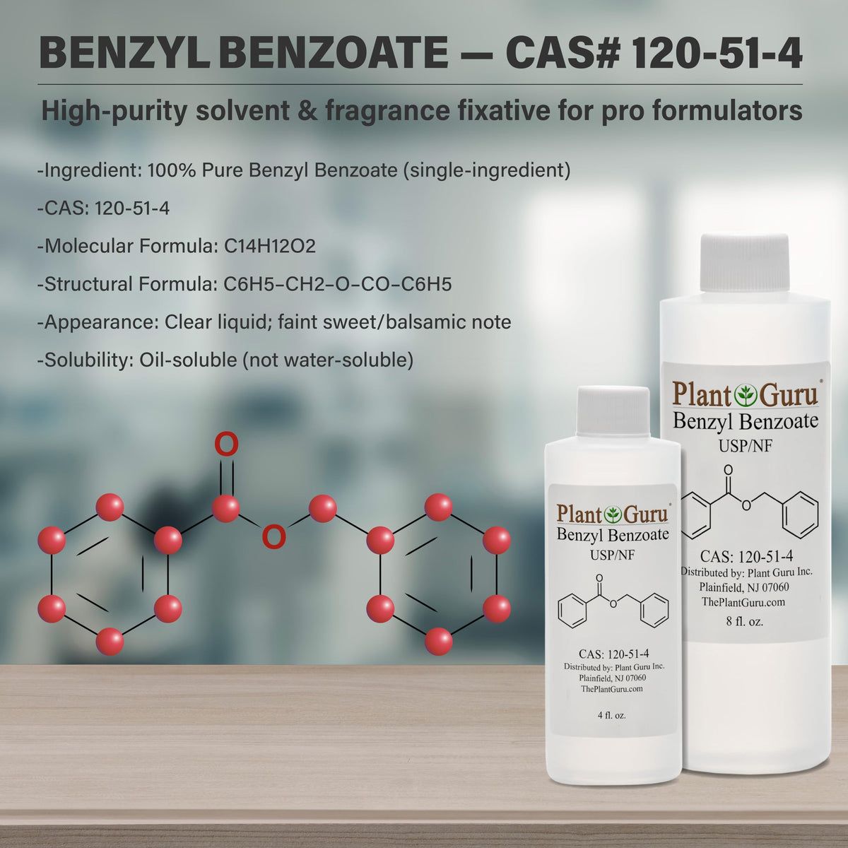 Plant Guru benzyl benzoate being poured demonstrating easy dosing and mixability benefit