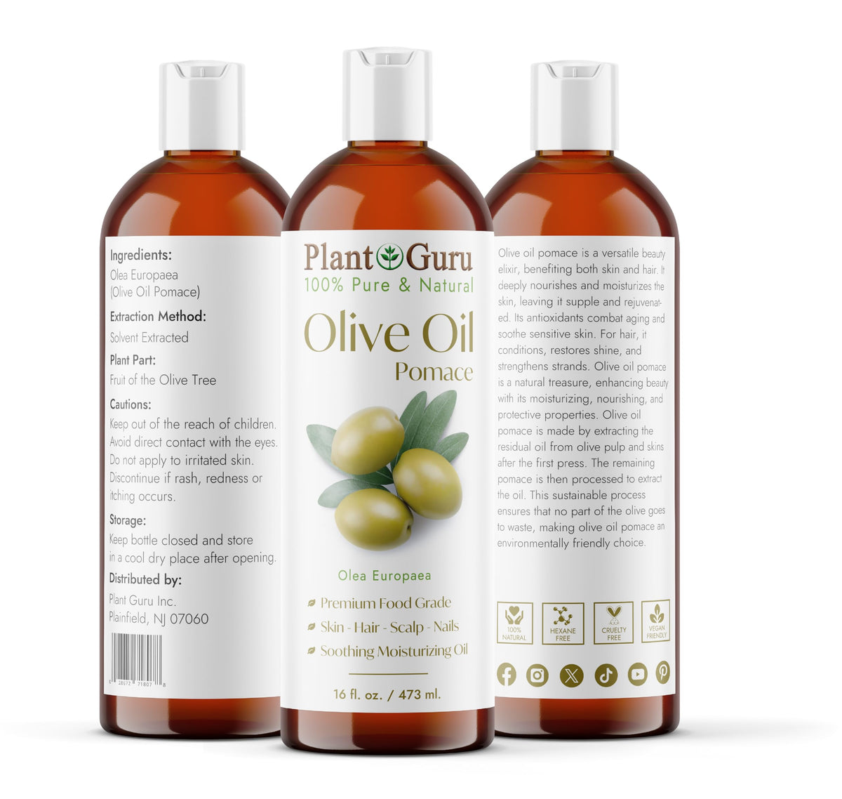 Plant Guru label close-up highlighting natural carrier oil details and benefits