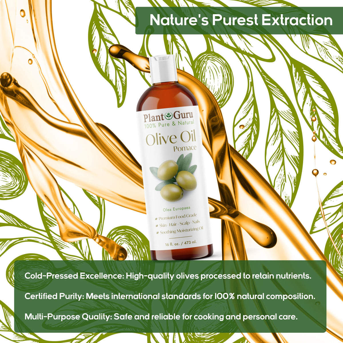 Plant Guru oil pouring stream demonstrating smooth texture and easy blending