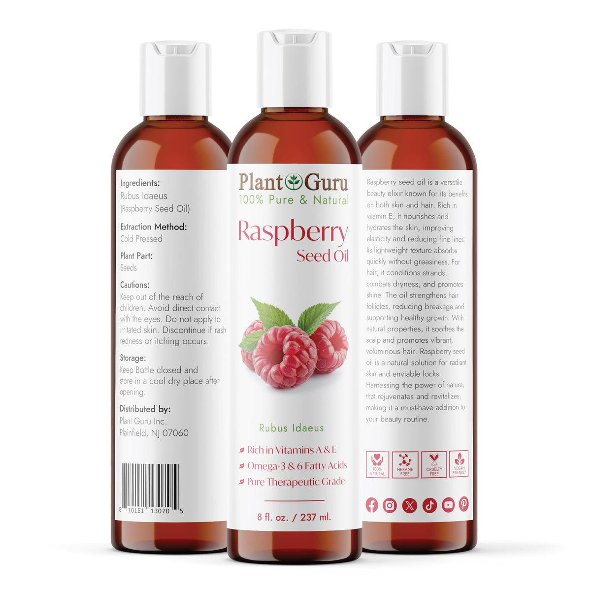 Plant Guru label close-up highlighting cold-pressed and unrefined information