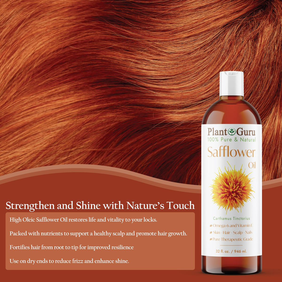Plant Guru being smoothed through hair to reduce frizz and boost shine
