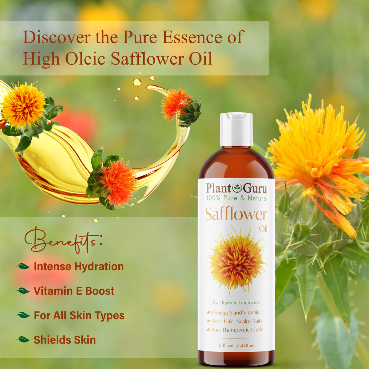Plant Guru oil drop on fingertip highlighting light texture and absorbency