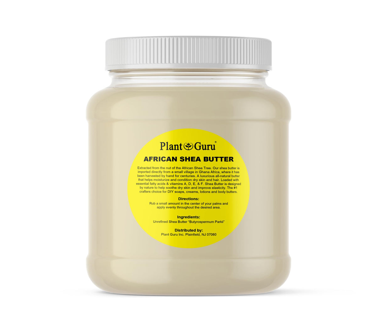 Plant Guru jar front view showing pure shea butter for moisturizing