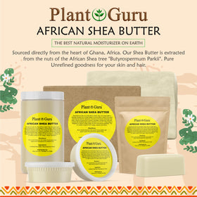 Plant Guru open lid revealing smooth unrefined shea butter ready for scooping