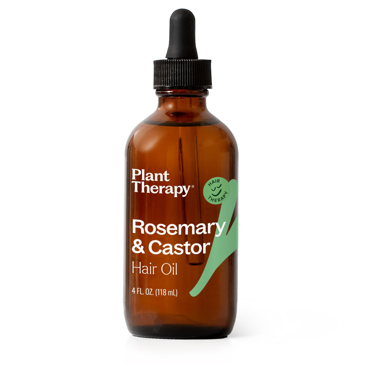 Plant Therapy bottle front view showing rosemary and castor oil blend for scalp nourishment