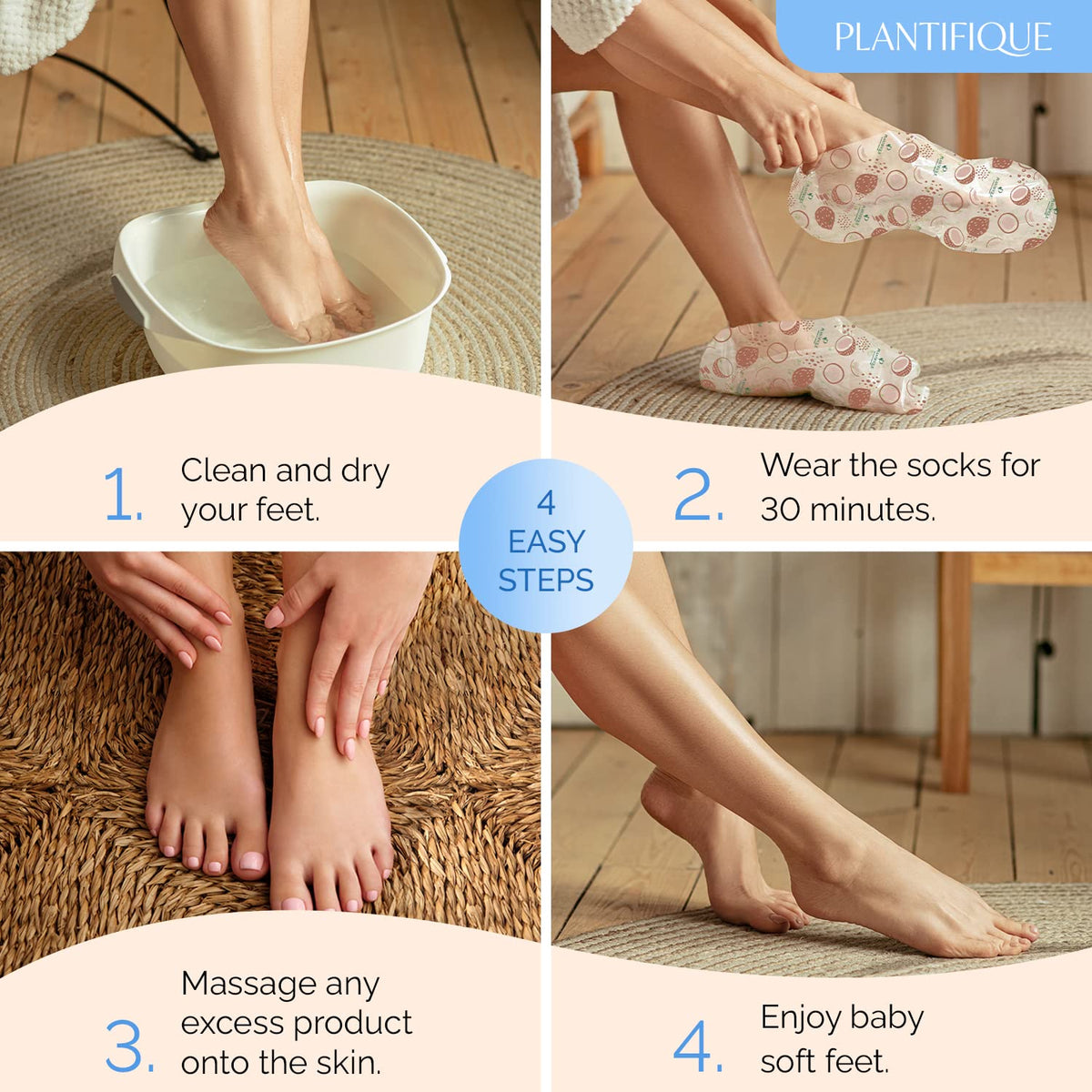 PLANTIFIQUE before-and-after feet comparison illustrating softer heels and improved texture