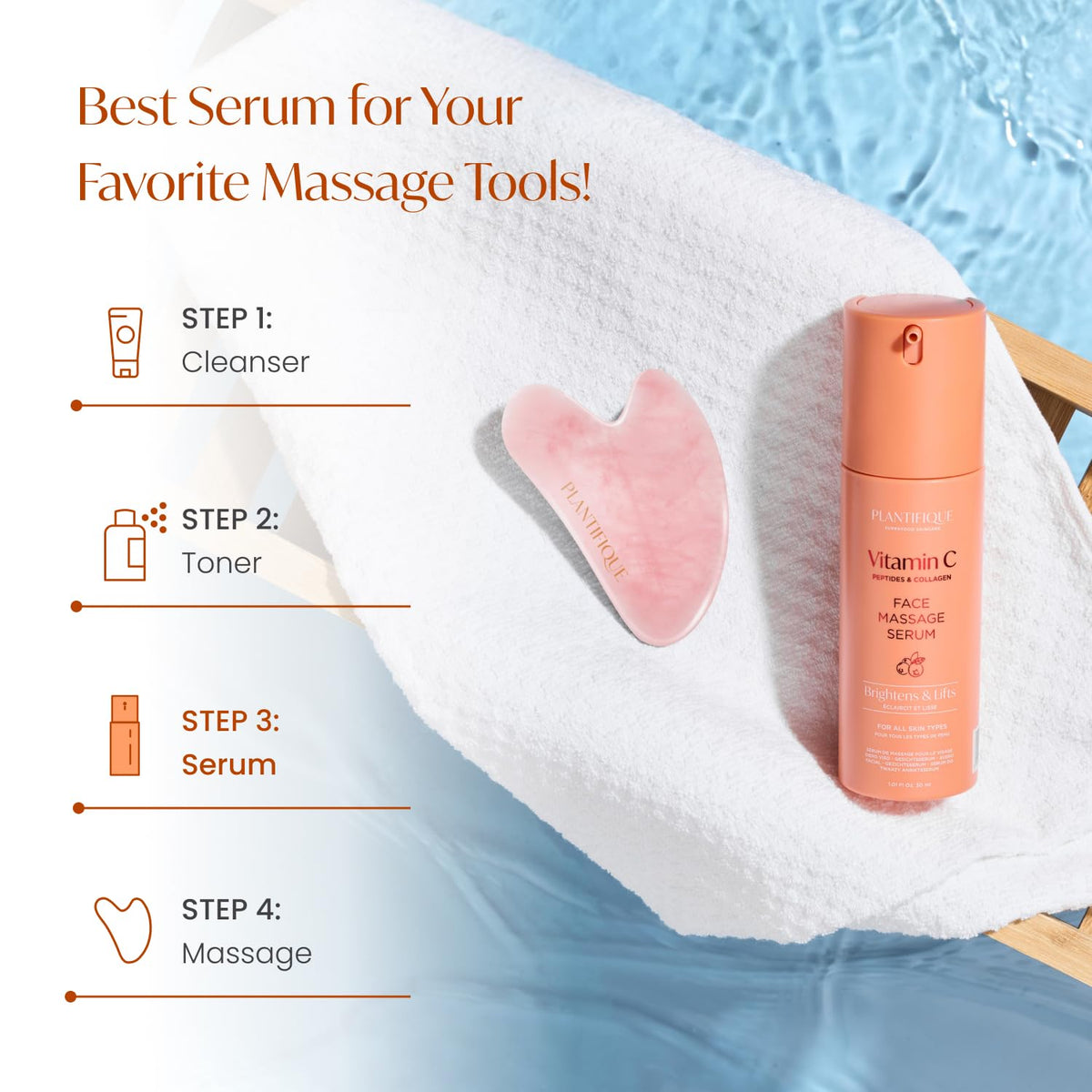 PLANTIFIQUE clear label and ingredients list highlighting Vitamin C and peptides benefits