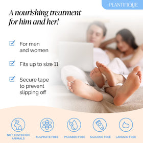 PLANTIFIQUE person wearing hydrating socks relaxing, demonstrating easy at-home spa benefit
