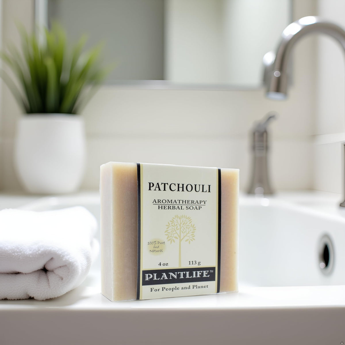 Plantlife patchouli bar close detail highlighting texture and nourishing oils