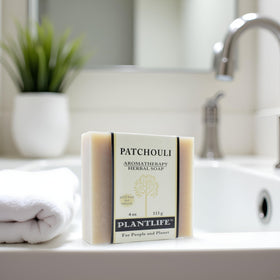 Plantlife patchouli bar close detail highlighting texture and nourishing oils