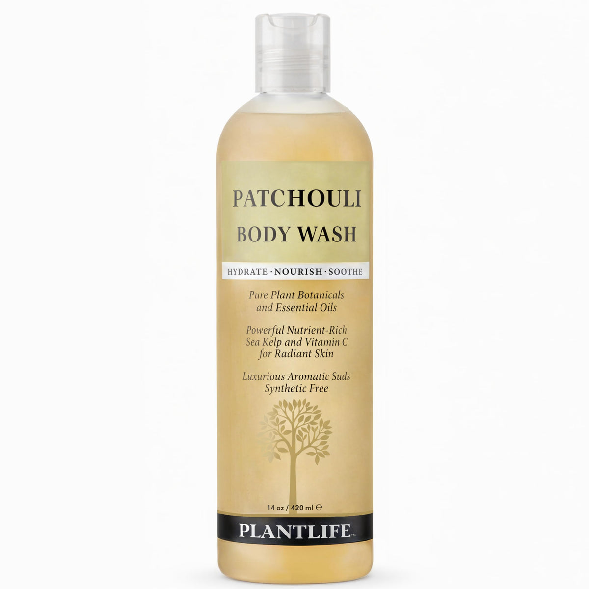 Plantlife patchouli front bottle showing branding and natural scent benefits