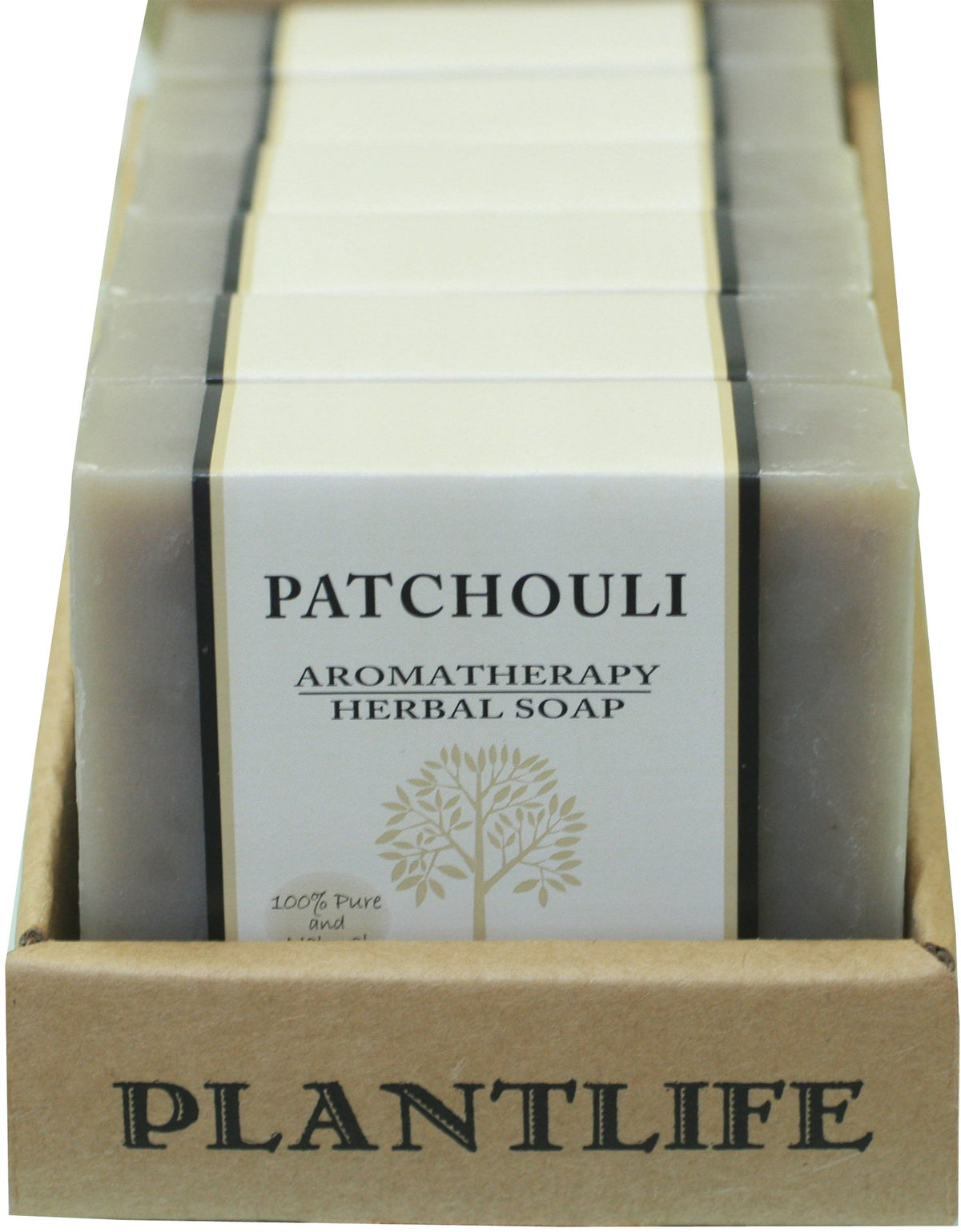 Plantlife patchouli front packaging showing six bars and product benefit moisturizing