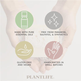 Plantlife patchouli label ingredients close-up showing natural botanicals benefit