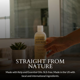 Plantlife patchouli gel texture close-up revealing moisturizing, creamy lather