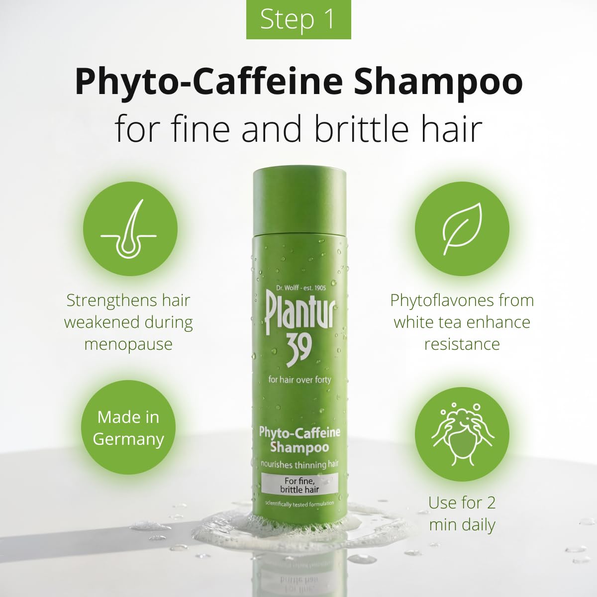 Plantur 39 shampoo texture and lather closeup, demonstrates gentle cleansing benefit