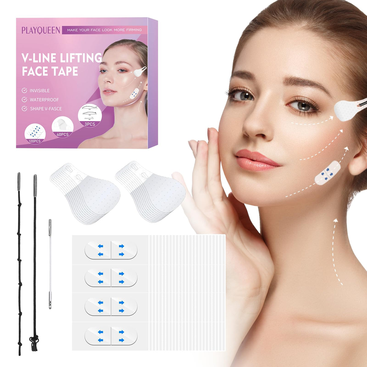 PLAYQUEEN front packaging showing kit contents and instant lifting benefits