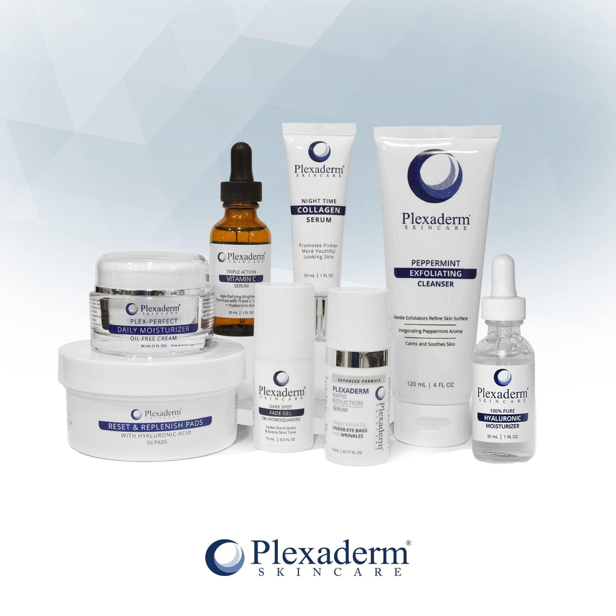 Plexaderm label ingredients list emphasizing peptides and hyaluronic benefit