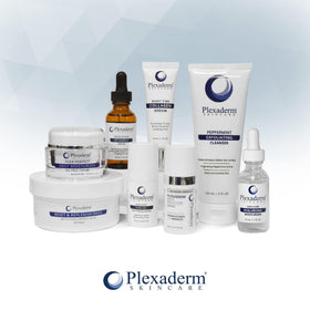 Plexaderm label ingredients list emphasizing peptides and hyaluronic benefit